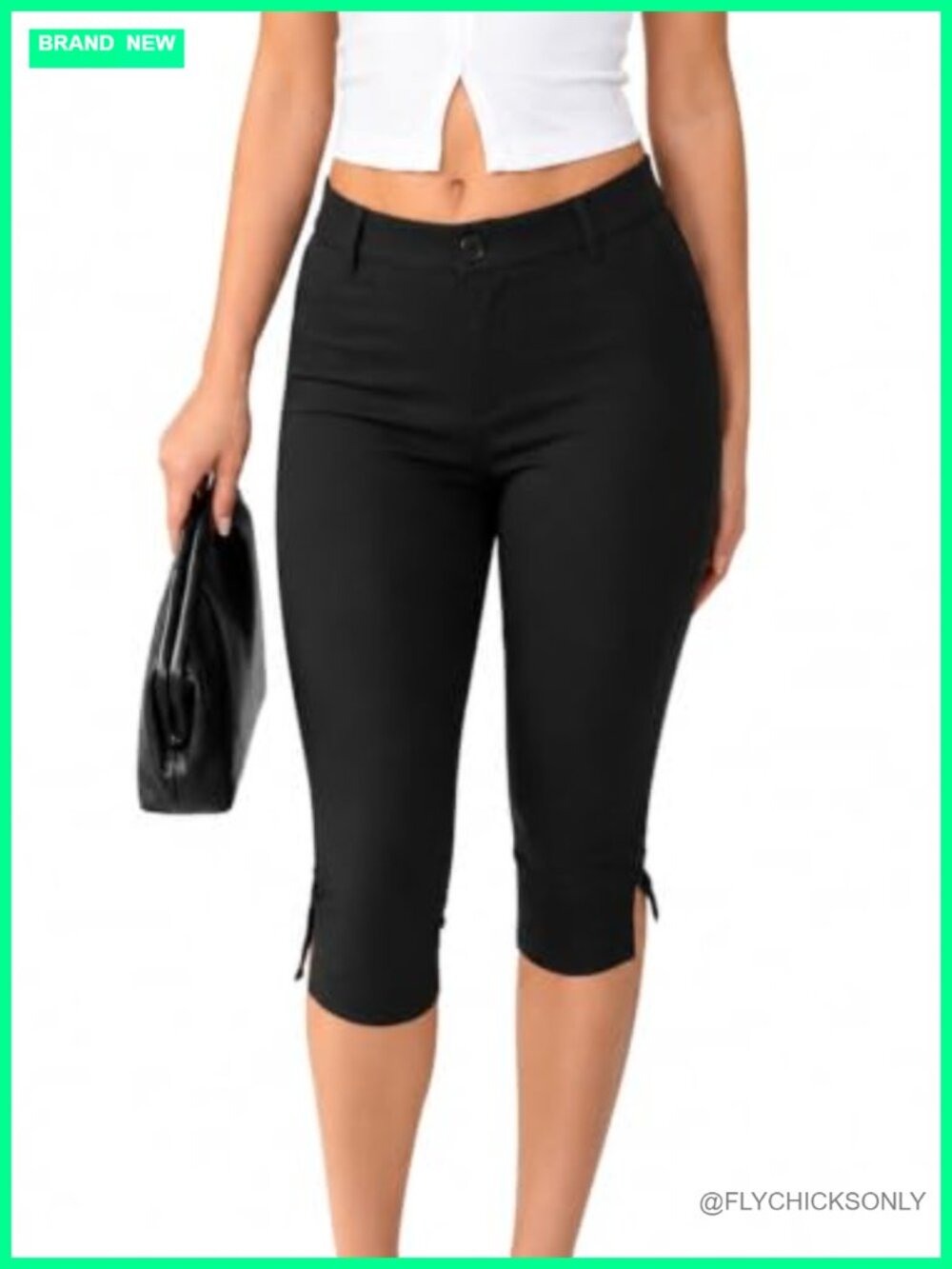 Women's Skinny Capri Pants Stretch Side Slit Hem Cropped Work Pants
